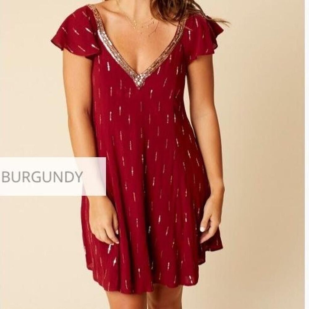 Altar’d State Burgundy Sequin Dress Size S Mini Party Dress